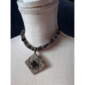 Vintage Kissaka Big Pendant Black Cord Necklace